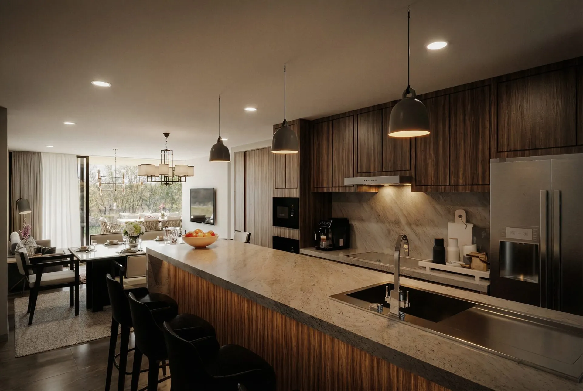 Cocina premium con isla y sala-comedor